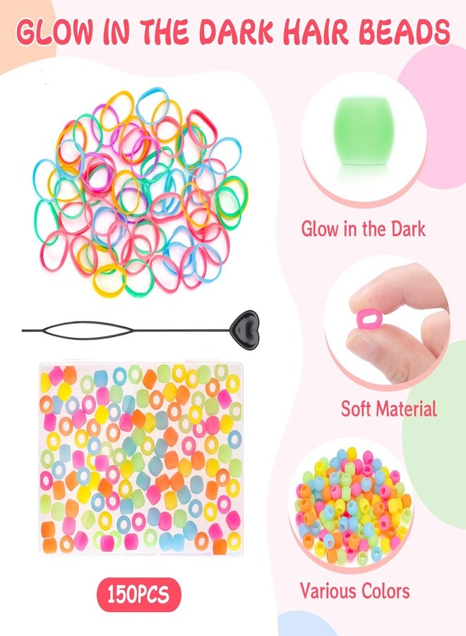 FunisFun Silicone Hair Beads Glow in The Dark 150Pcs Soft Pony Beads for Braids Cute Hair Accessories for Kids Girls Parties Daily Hairstyles (Small-150P) - Image 3